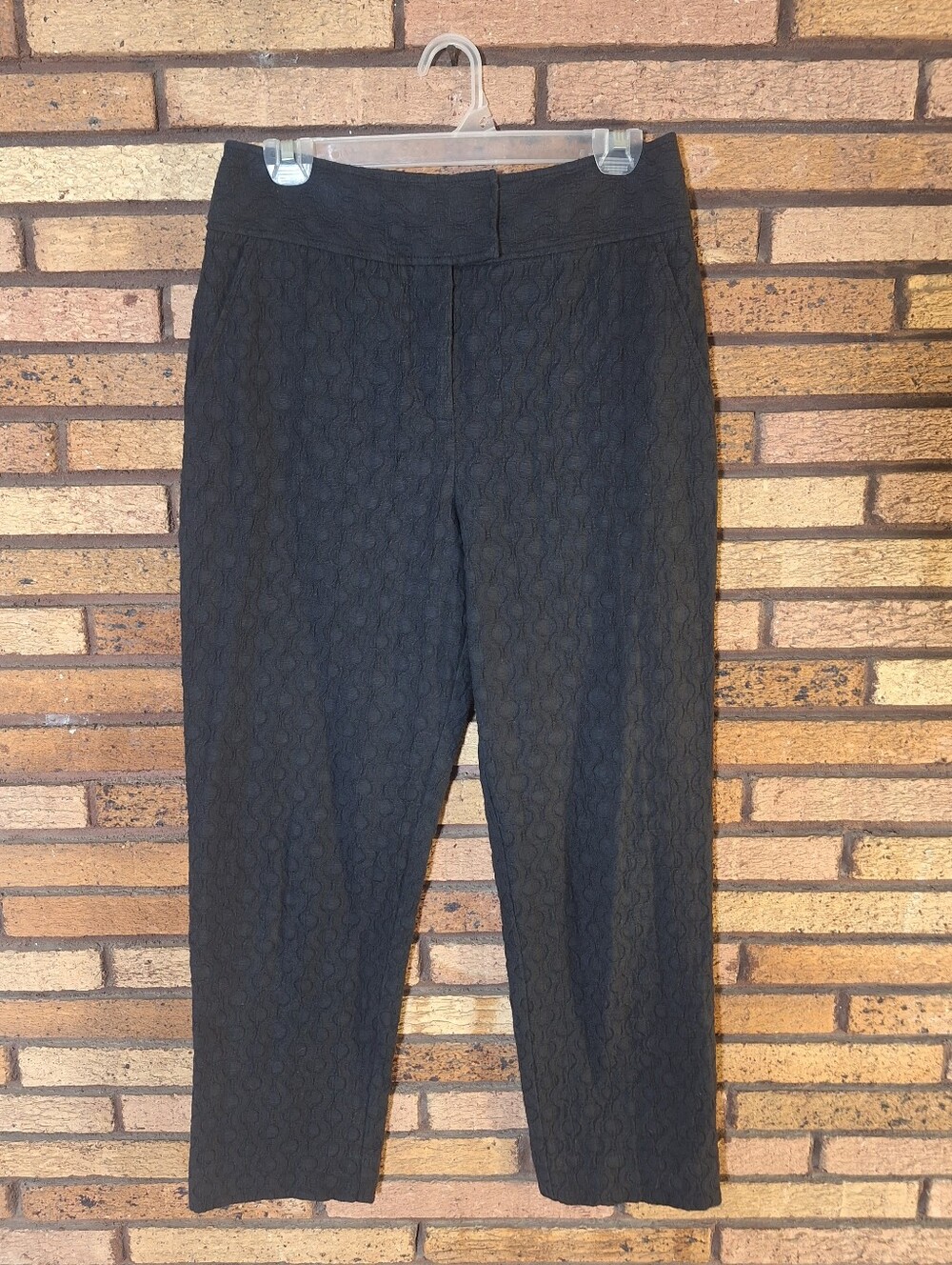Rebecca Taylor Size 6 Black Jacquard Slim Leg Textured Crop Pants